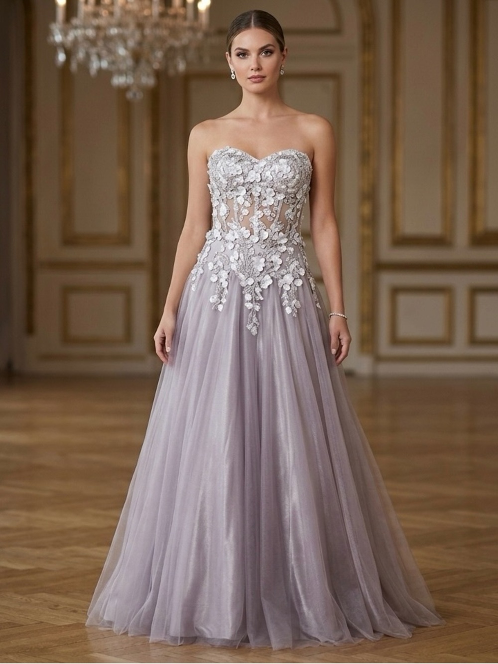 Tulle Long Prom strapless Dress